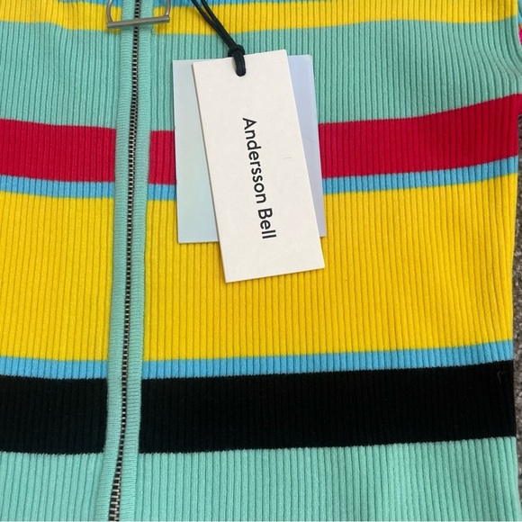 ANDERSSON BELL Womens Multi Stripe Zip Up Knit Mini Dress XS New Barbie Unique - Picture 3 of 10